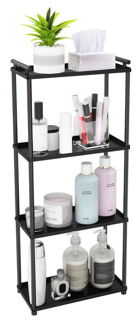 VOTZAAQ matte black 4-tier bathroom organizer keeps toiletries neatly stored