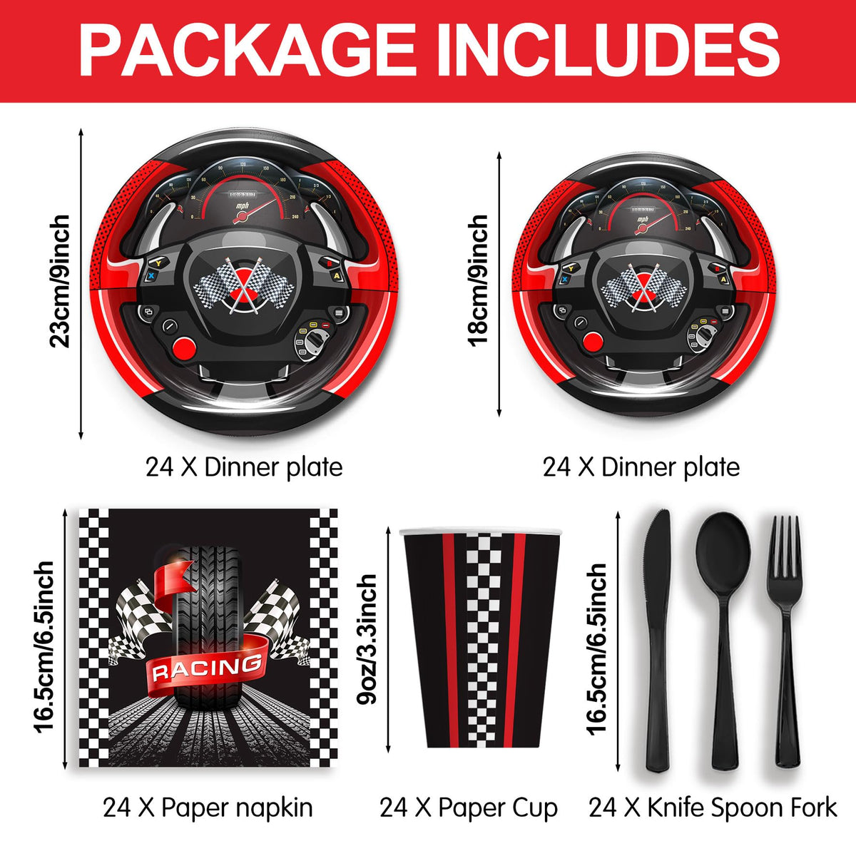 Vpimatero Race Car dessert plates: cohesive theme and easy serving for desserts.