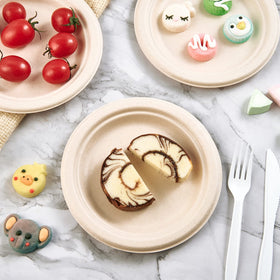 Vplus compostable eco-friendly plates emphasizing natural material and waste reduction