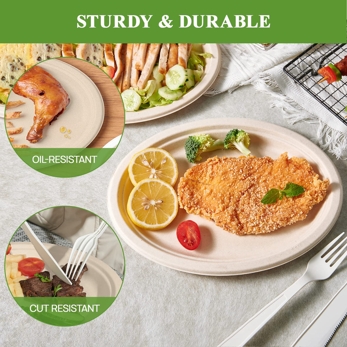 Vplus plates with no plastic or wax lining, ideal for clean-up after meals
