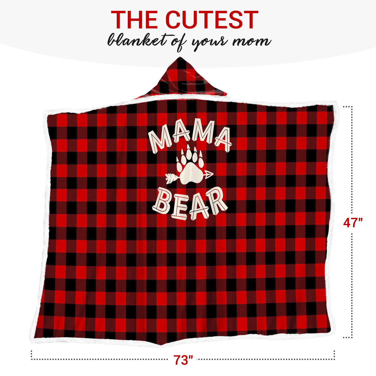 Vprintes Mama Bear hoodie in red checker pattern highlighting stylish warmth for mom