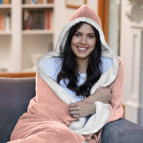 Cozy lounge setup featuring the Vprintes Mama Pink wearable blanket hoodie