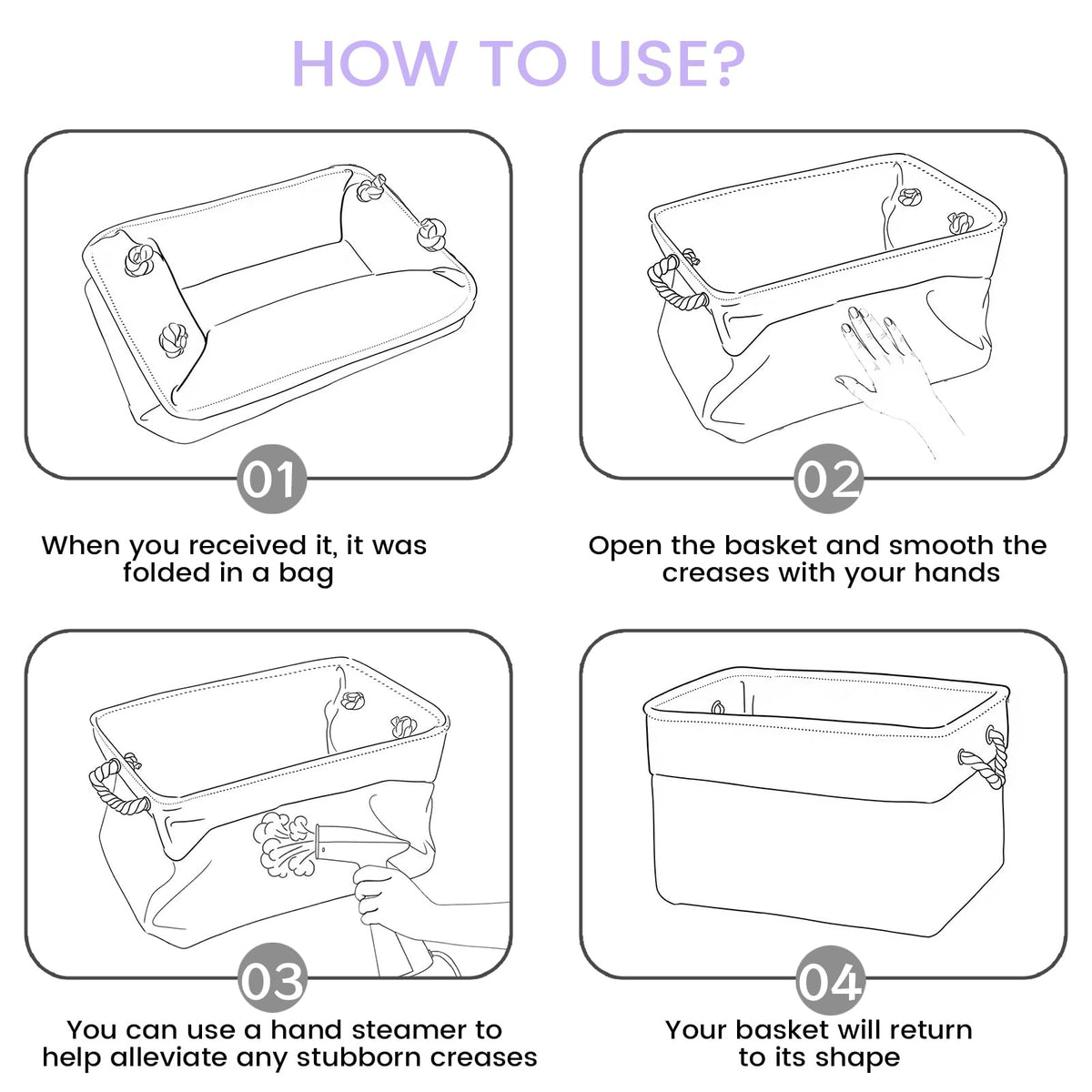 VQRTEXA easy-clean fabric bin resists dust with damp-wipe maintenance.