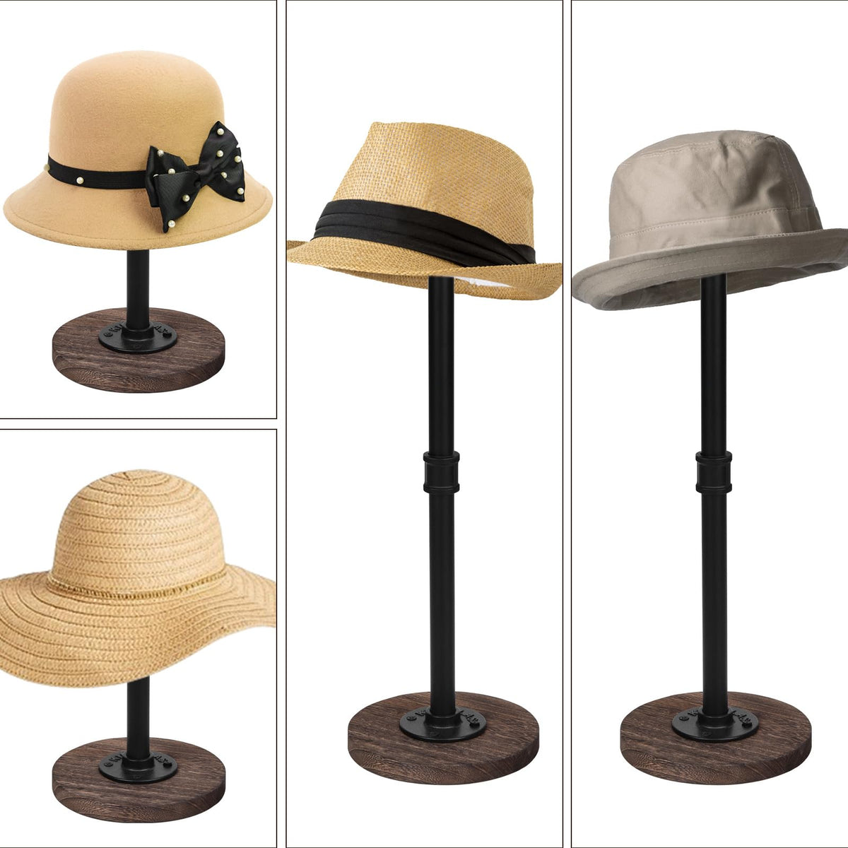 Vrietina compact retail display for hats and wigs.