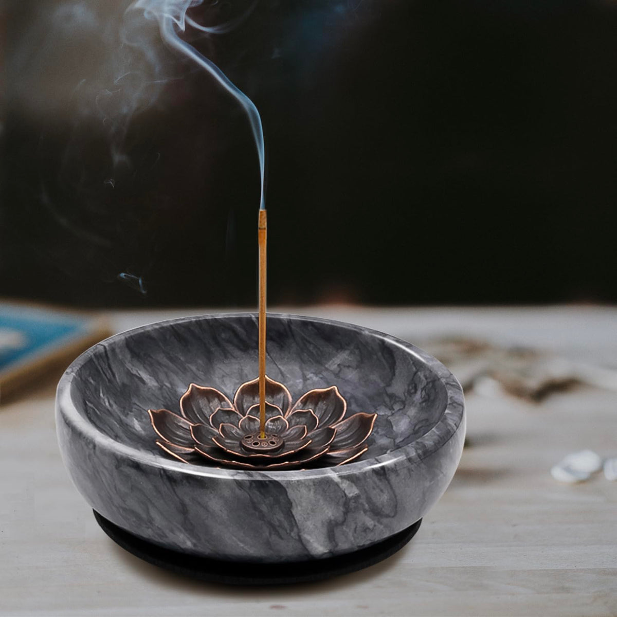 Vrupin handmade marble incense burner highlighting natural craftsmanship.