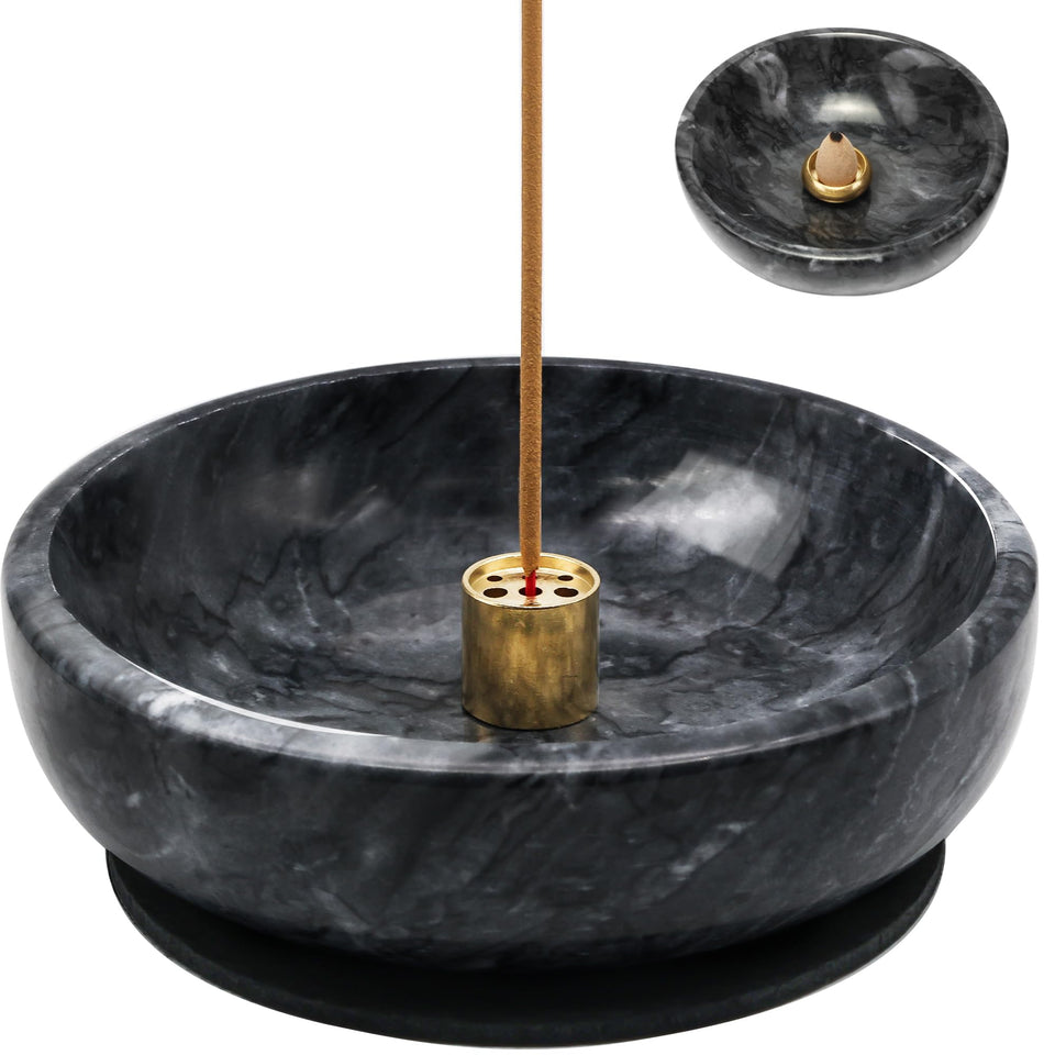 Vrupin natural marble incense burner with lotus design for calming ambience.