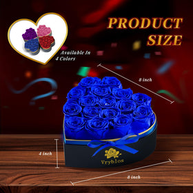 Vryblos Forever Blue Roses heart box with 16 preserved blooms for lasting beauty