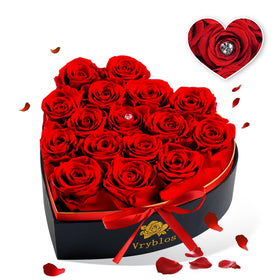 Vryblos Forever Rose heart box front view, lasting romantic gift.