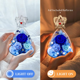 Vryblos warm LED glow enhances the preserved rose's natural color at night