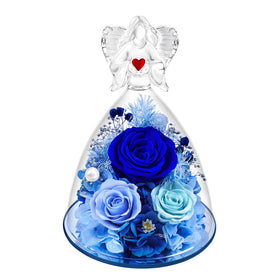 Vryblos preserved roses inside a glass angel with LED base for ambient light