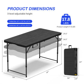 VSOAEIL 4ft folding table open, sturdy surface for outdoor dining.