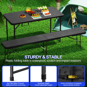 VSOAEIL folding table with carrying handle for quick portability.