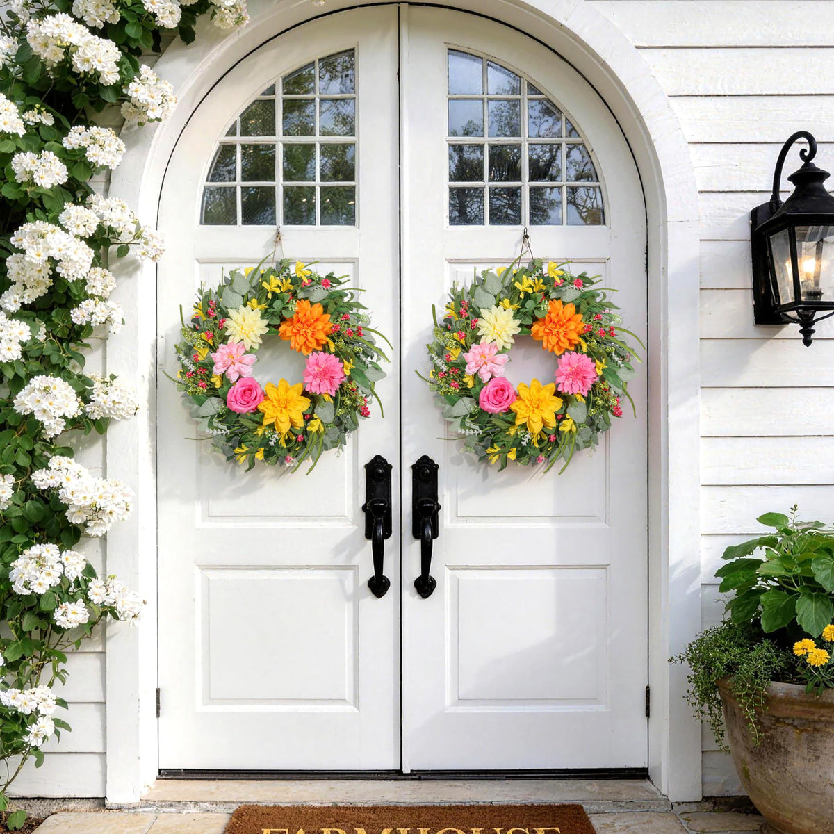 Wreath displayed as a 24-inch front-door centerpiece.
