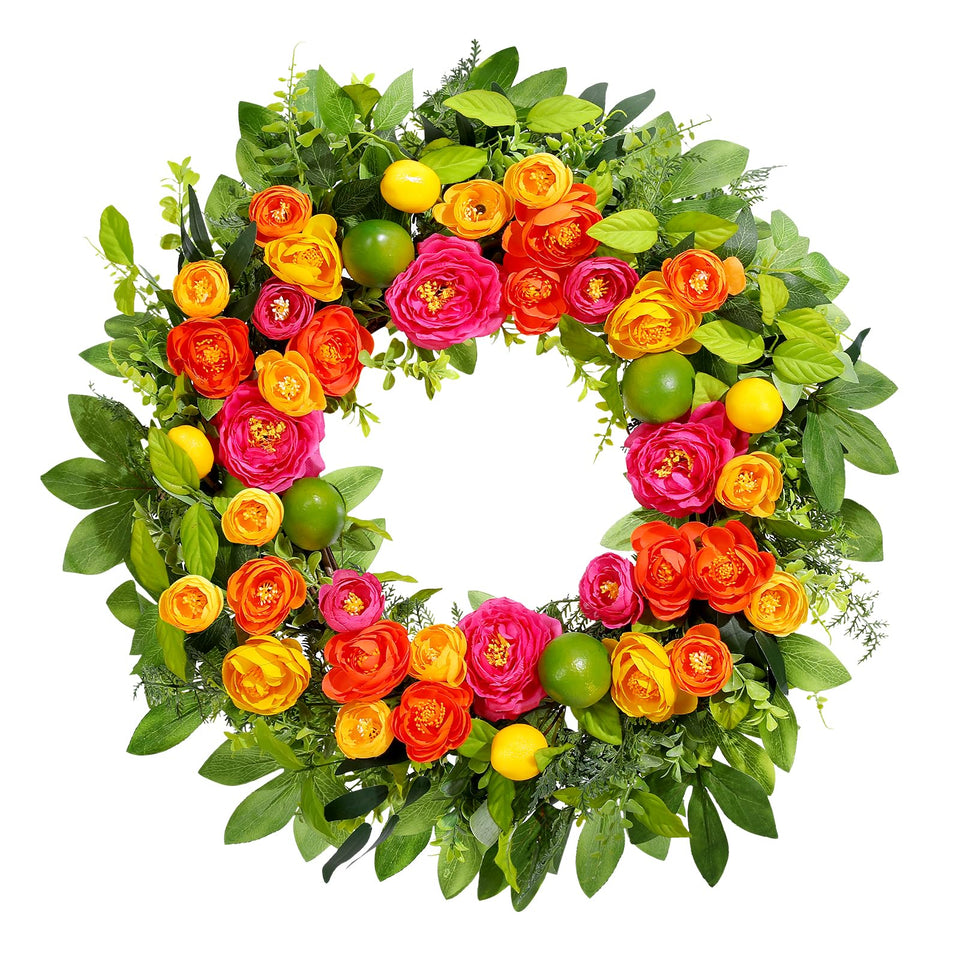 Vsonker 26-inch lemon wreath front door display with bright year-round curb appeal