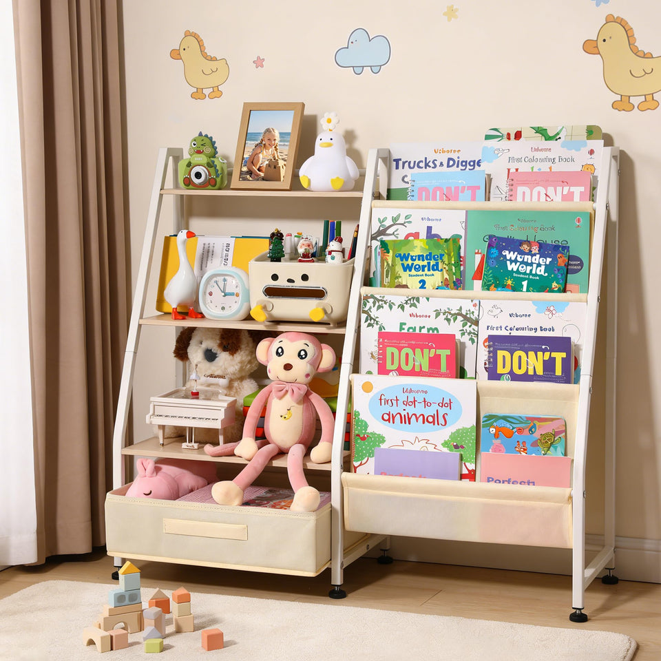 Vsonker kids bookshelf with tilted book rack for independent reading and easy access.