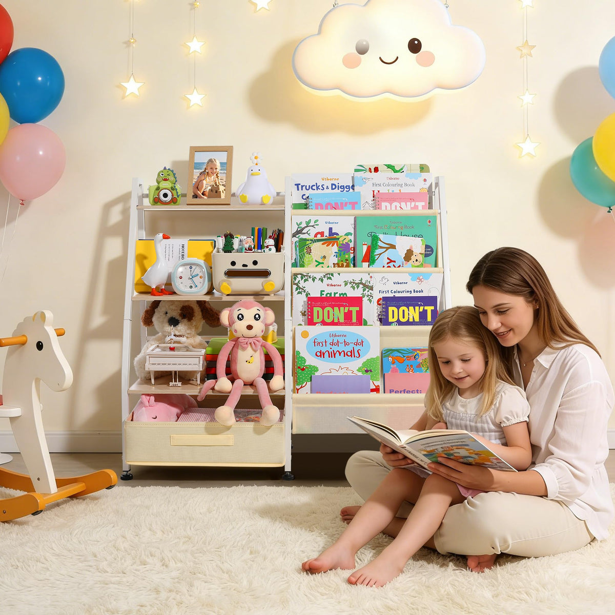 Vsonker neutral white frame blends with nursery decor while organizing essentials.