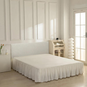 VTNXUN queen bed skirt ivory, front view with a 14-inch drop