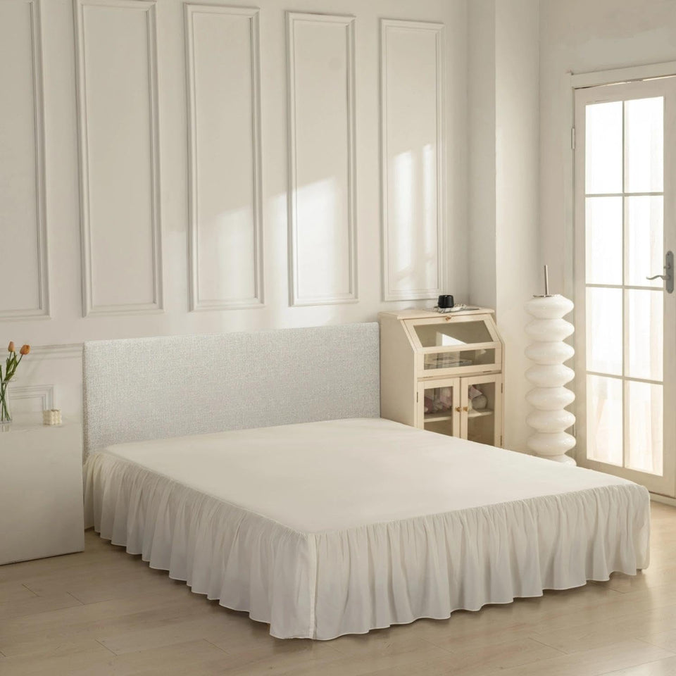VTNXUN queen bed skirt ivory, front view with a 14-inch drop