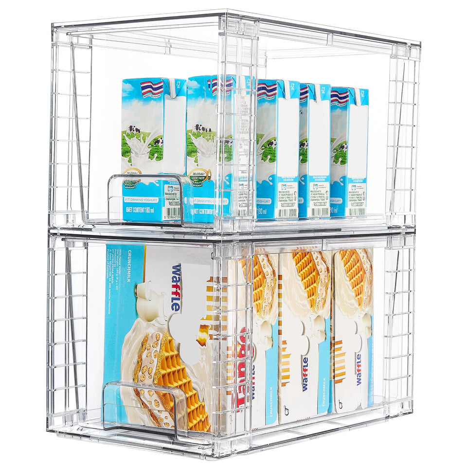 Vtopmart 2-pack large stackable drawers in a cabinet for organized pantry storage.