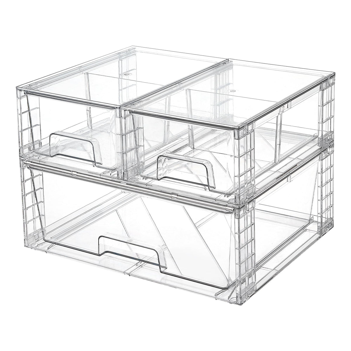 Vtopmart 3-pack stackable drawers viewed from above for space-saving bathroom storage.