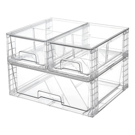 Vtopmart 3-pack stackable drawers viewed from above for space-saving bathroom storage.