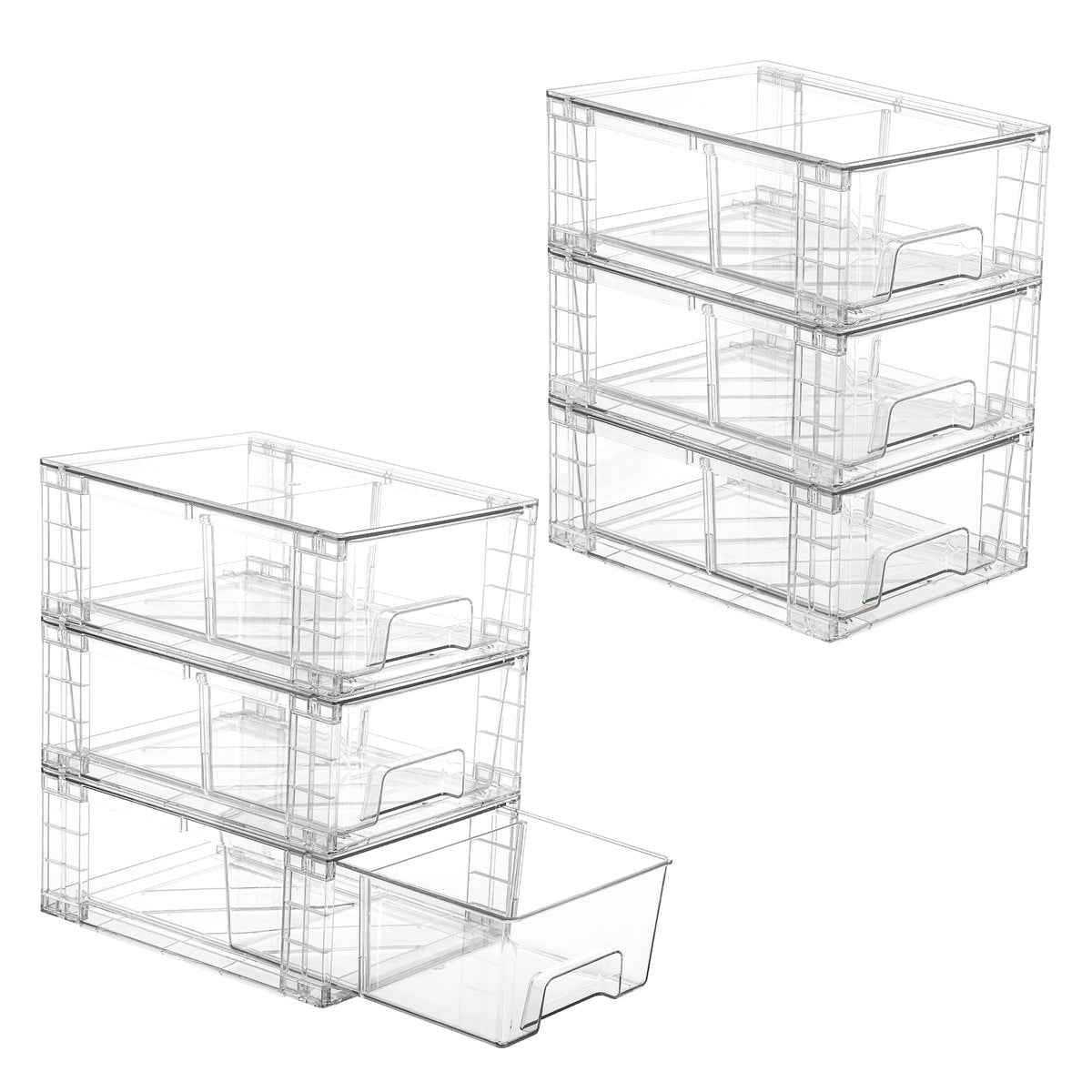 Vtopmart 6-pack stackable drawers for compact shelf organization.