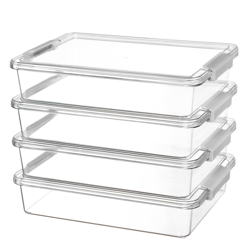 Vtopmart 6qt storage bin with lid closeup in grey for secure, mess-free storage.