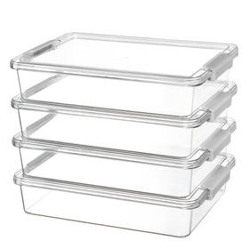 Vtopmart 6qt storage bin with lid closeup in grey for secure, mess-free storage.