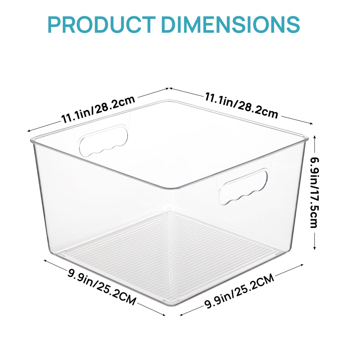 Vtopmart 8-pack extra-large clear bin side view with built-in handles.
