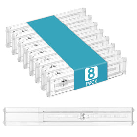 Vtopmart 8-pack shallow drawer dividers in clear plastic for organized utensils.