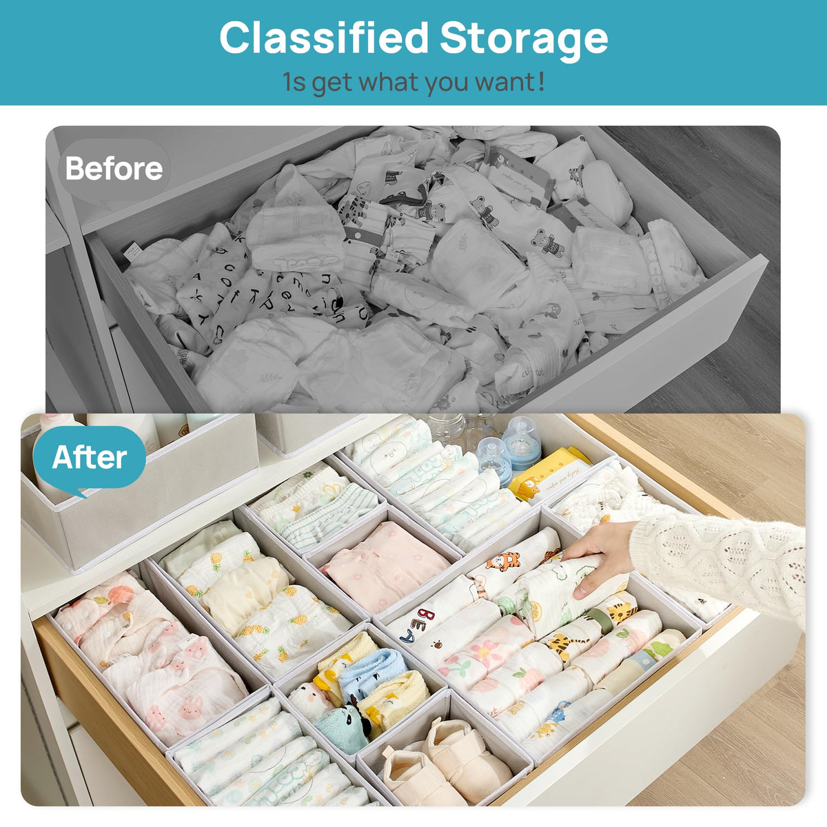 Vtopmart baby drawer rectangle organizer for socks and small items