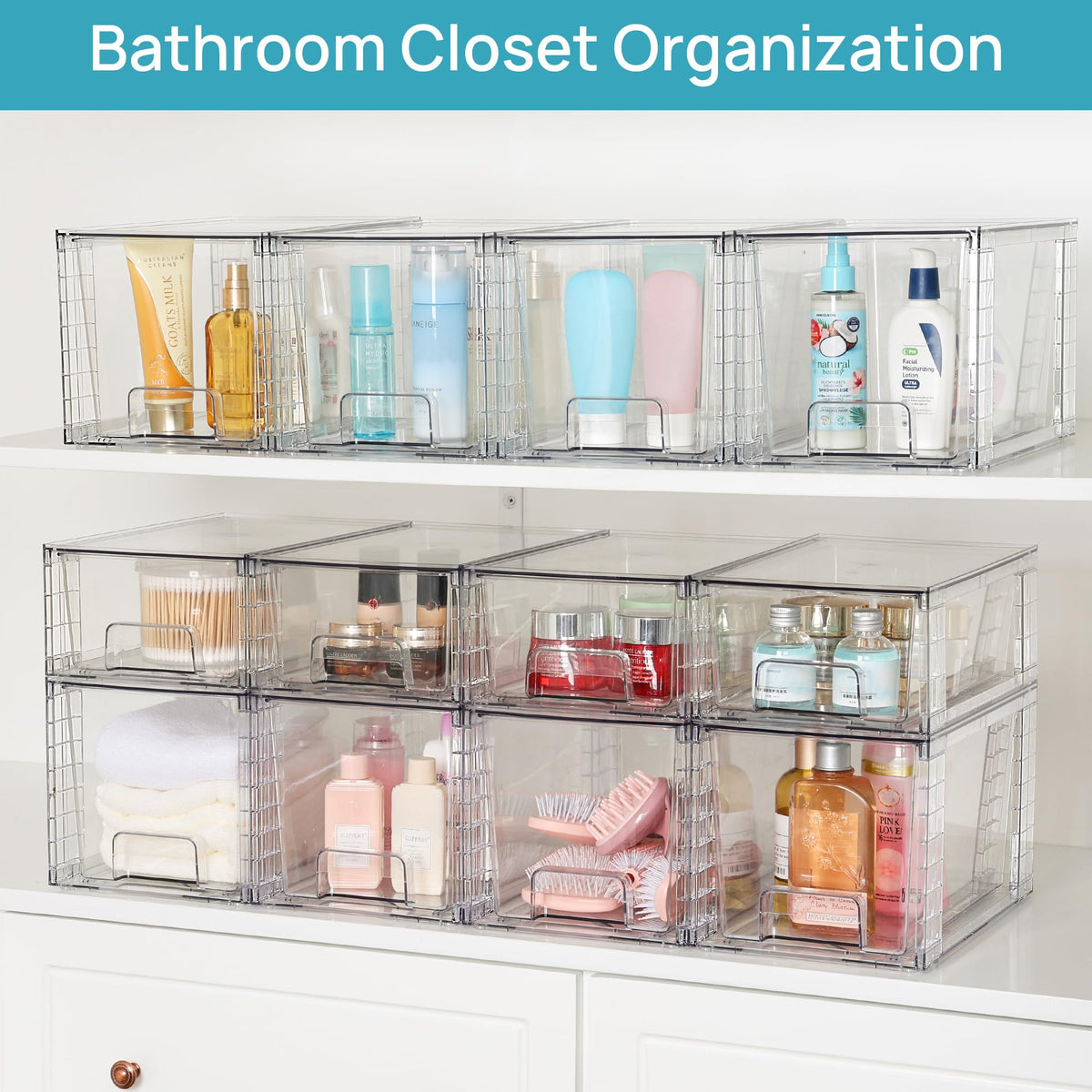 Vtopmart clear bin cosmetics kits storage to declutter vanity.