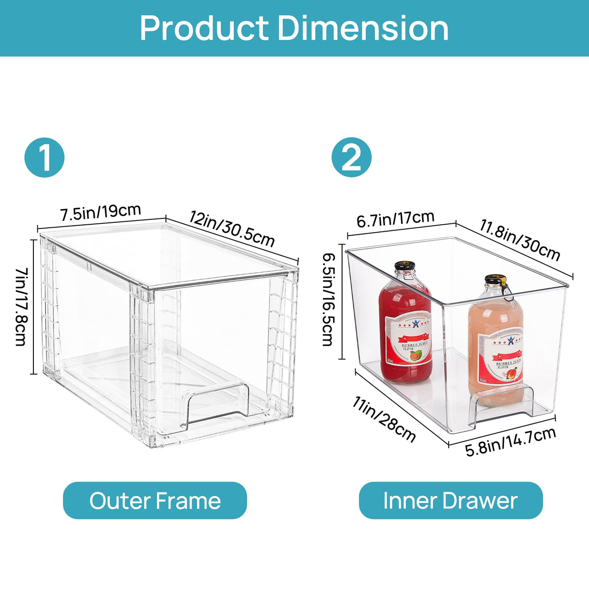 Vtopmart clear organizer bin with handles provides easy access on counters or shelves.