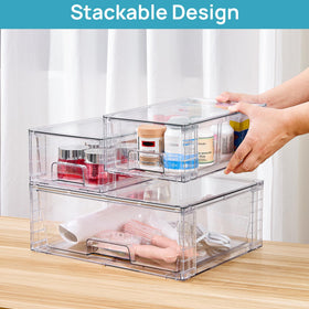 Removable divider in the smaller drawer helps separate cosmetics and medicines.