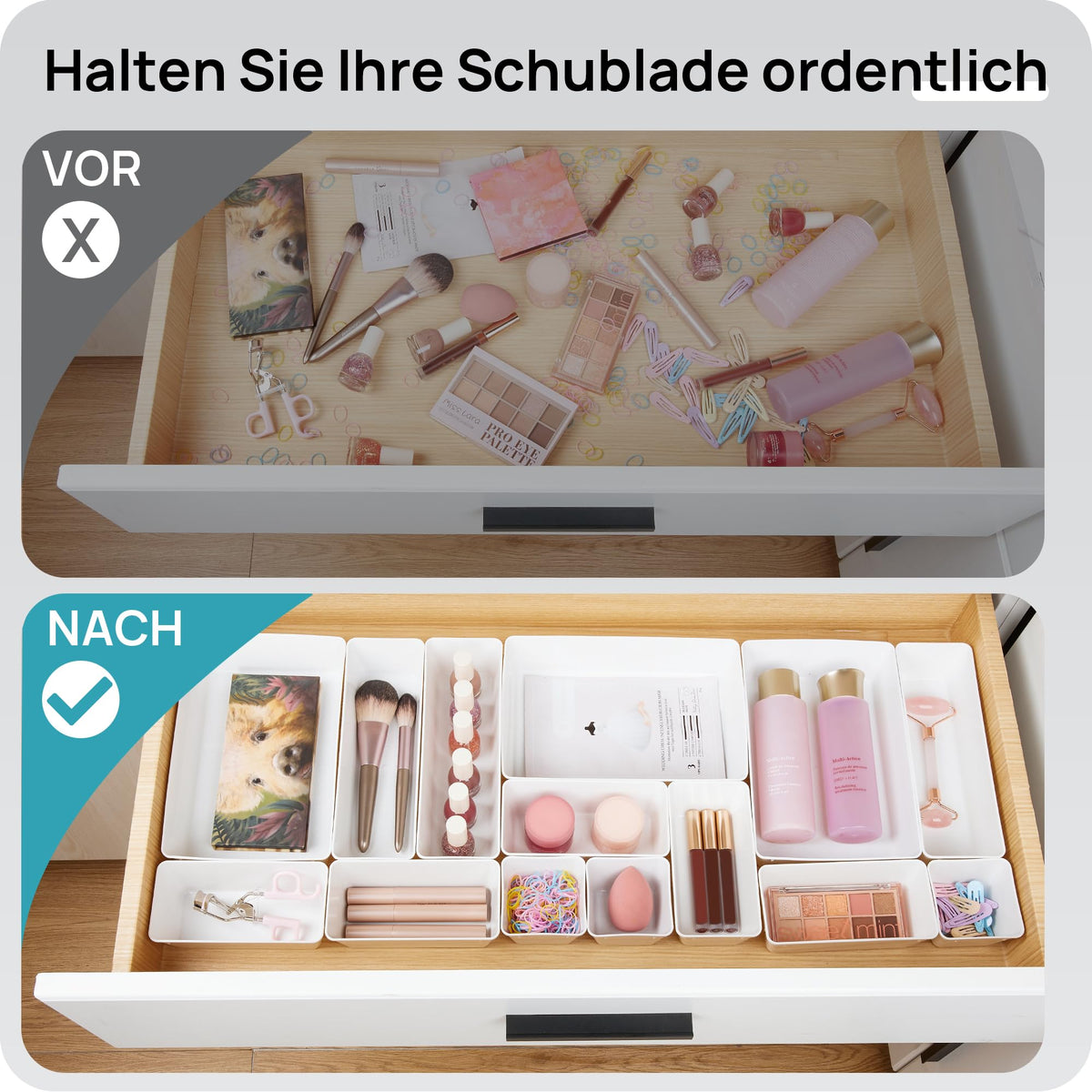 Vtopmart clear plastic bins with non-slip pads keep items visible and secure.
