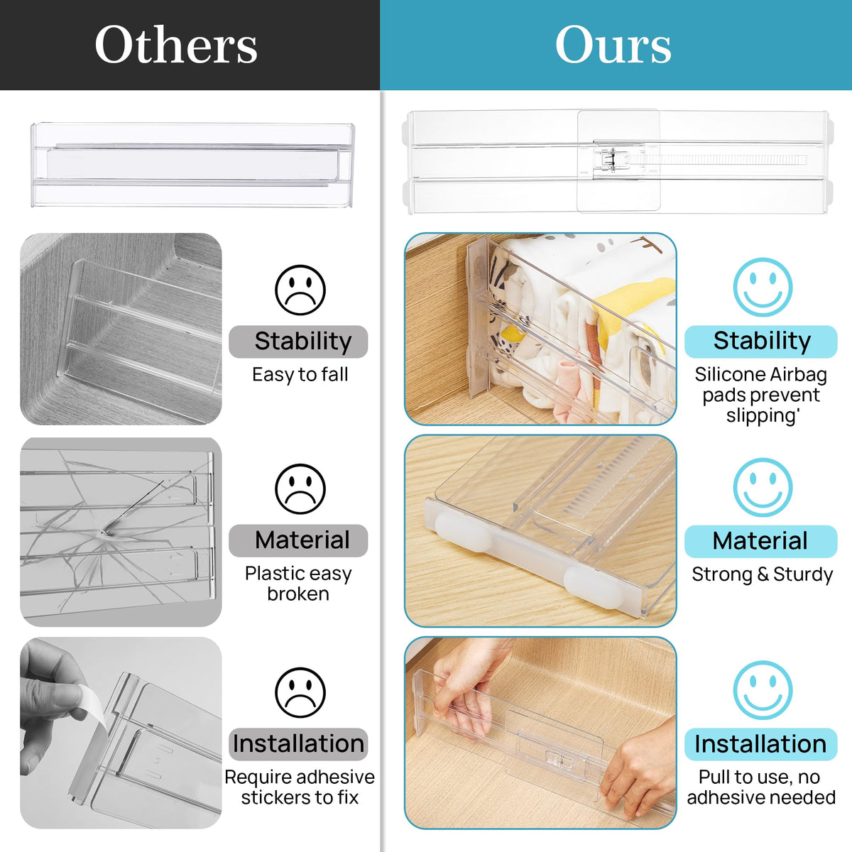 Vtopmart clear plastic divider keeps contents visible at a glance