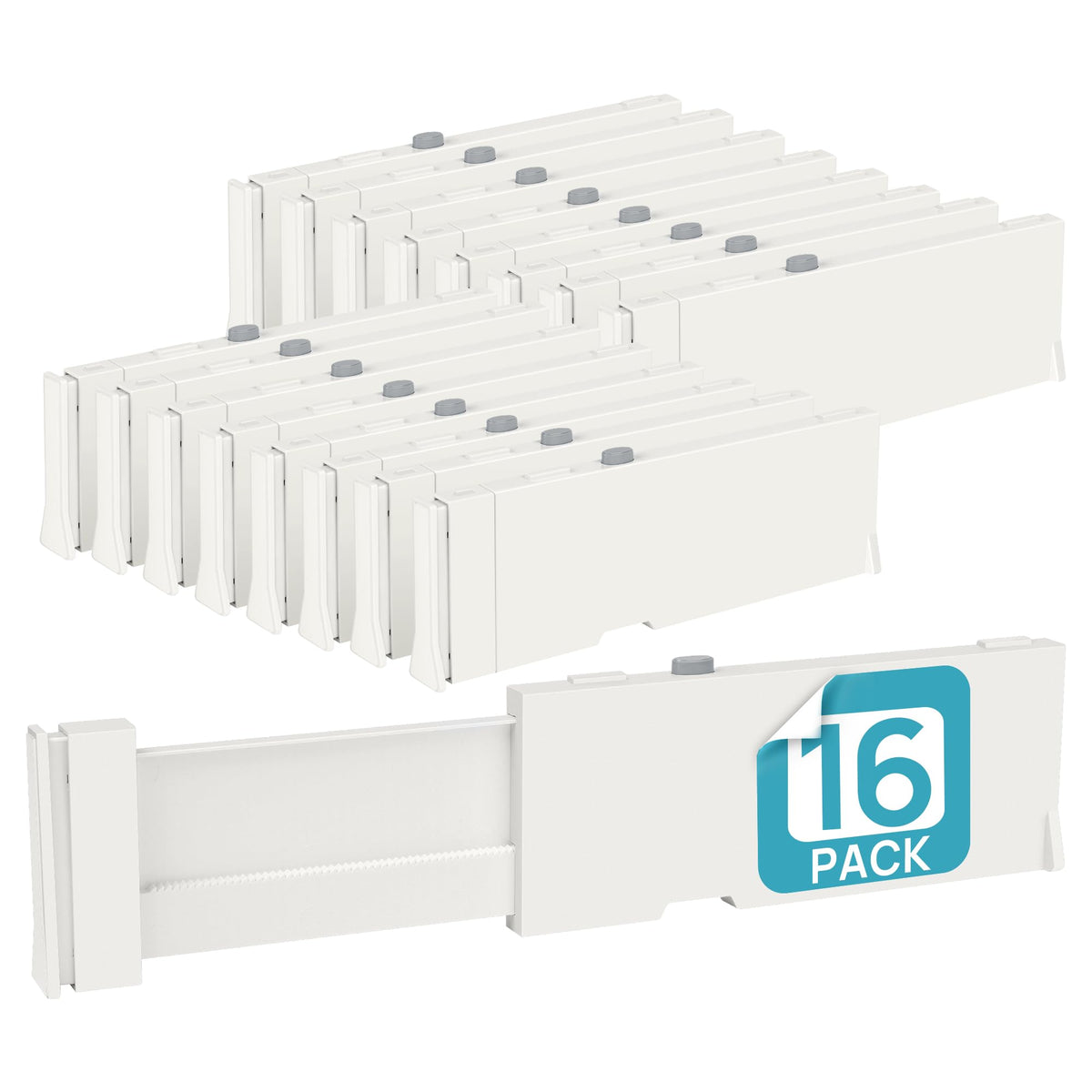 Vtopmart drawer dividers 16-pack assembled in a drawer for tidy clothing organization.