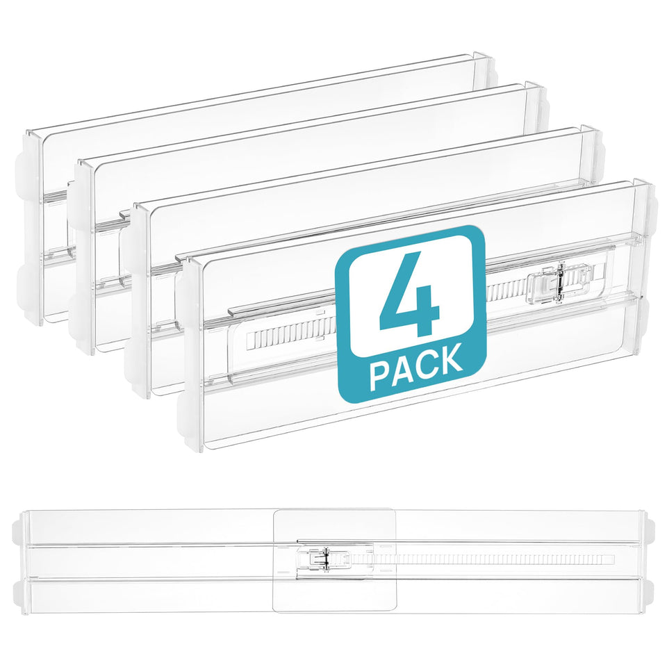 Vtopmart adjustable drawer dividers shown extended for a custom clothes organization layout