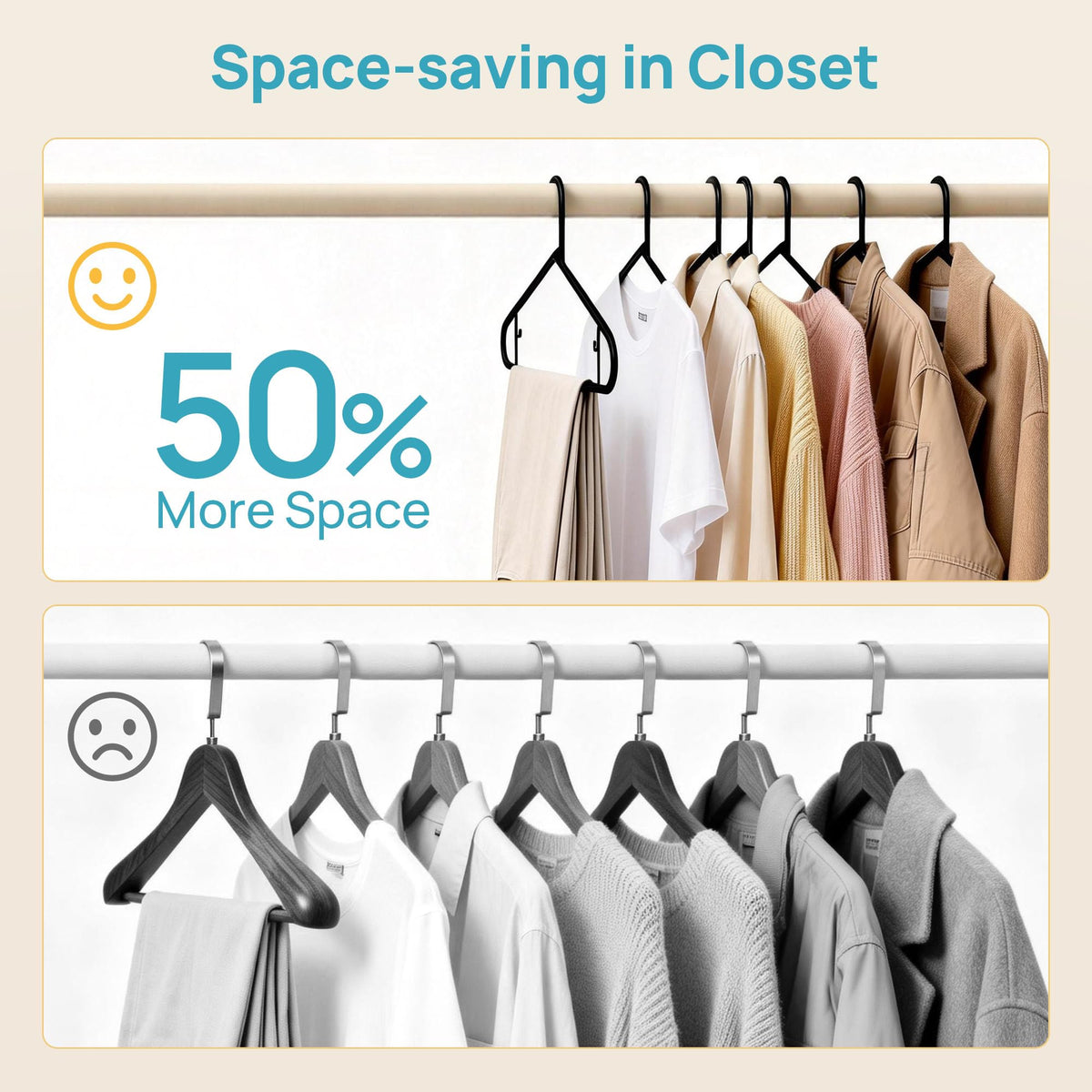 Vtopmart durable non-slip shoulders with micro-texture ridges keeps delicate fabrics secure.