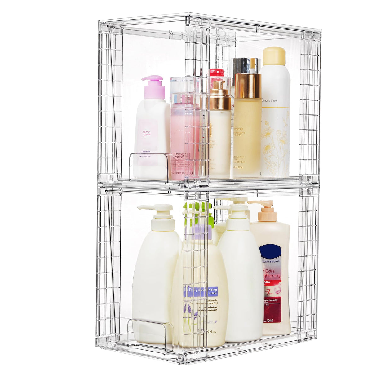Vtopmart dustproof storage boxes in bathroom keep toiletries tidy and dust-free.