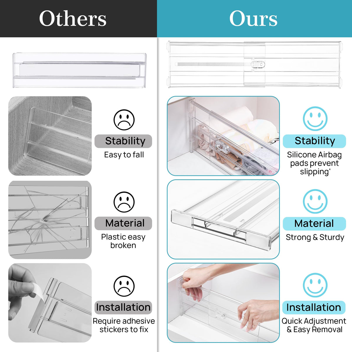 Vtopmart easy install removable dividers enabling quick reconfiguration