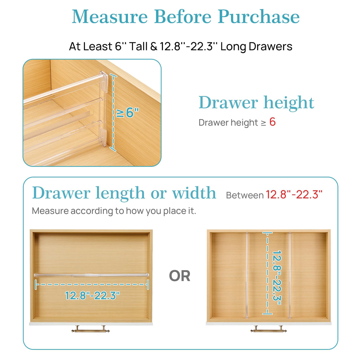 Vtopmart expandable divider extended to fit a deep drawer from 12.8 to 22.3 inches