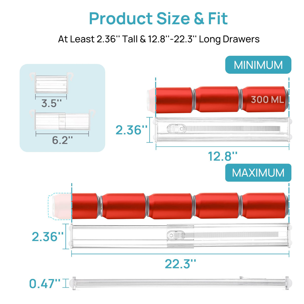 Vtopmart expandable inserts closeup shows adjustable lengths for custom compartments.