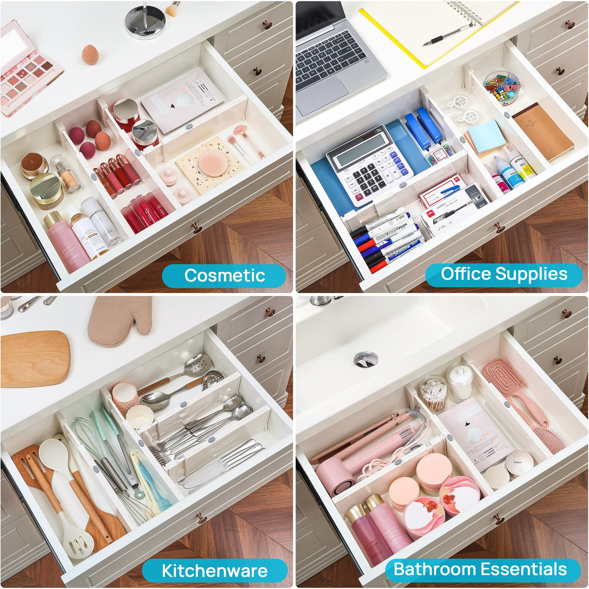 Vtopmart in-drawer organization reduces clutter and improves access.