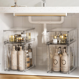 Vtopmart kitchen countertop organization with clear stackable drawers.