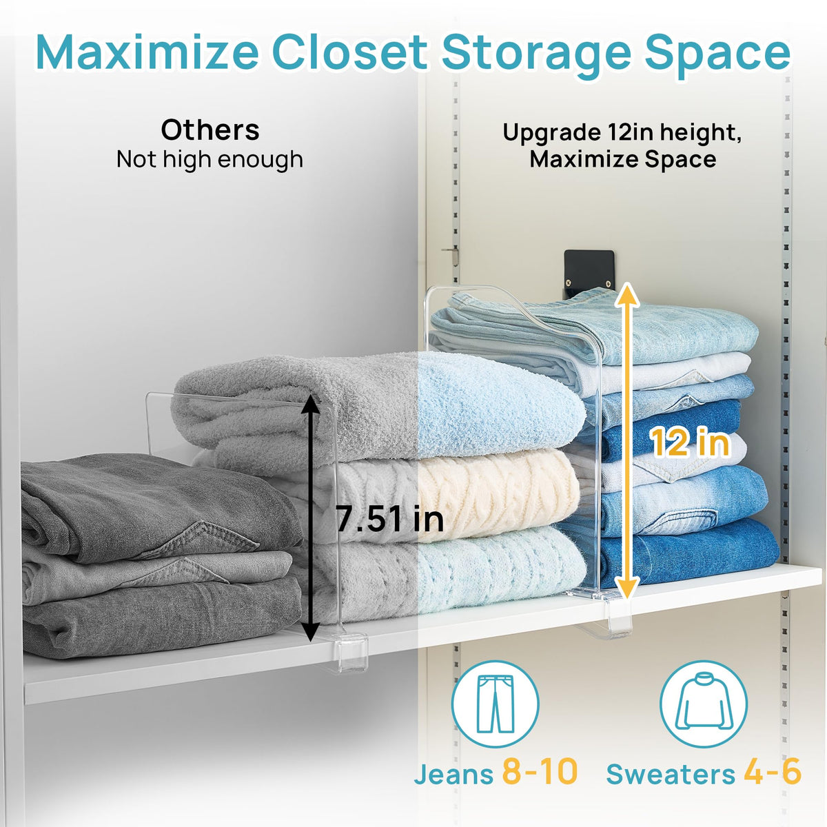 Vtopmart space-saving divider helps organize sweaters and jeans