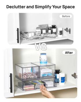Non-slip pads stabilize the outer bin while pulling drawers.