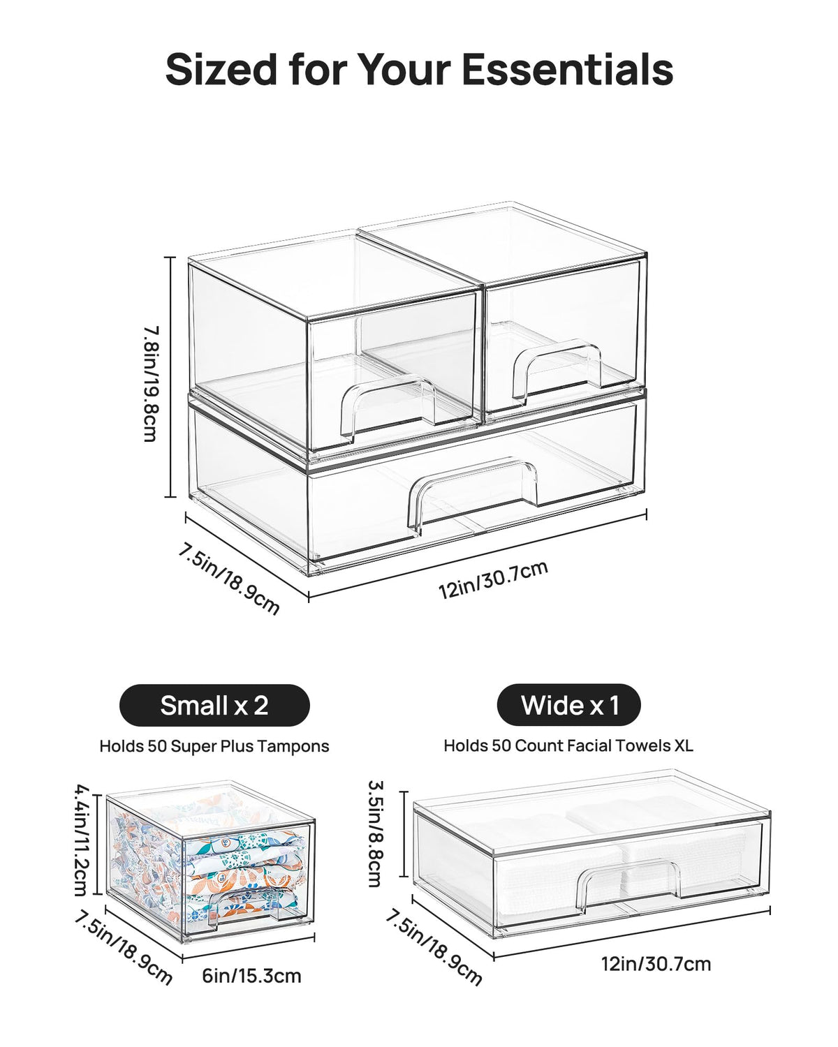 Built-in handles enable easy access to items in vanity setups.