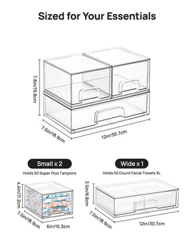Built-in handles enable easy access to items in vanity setups.