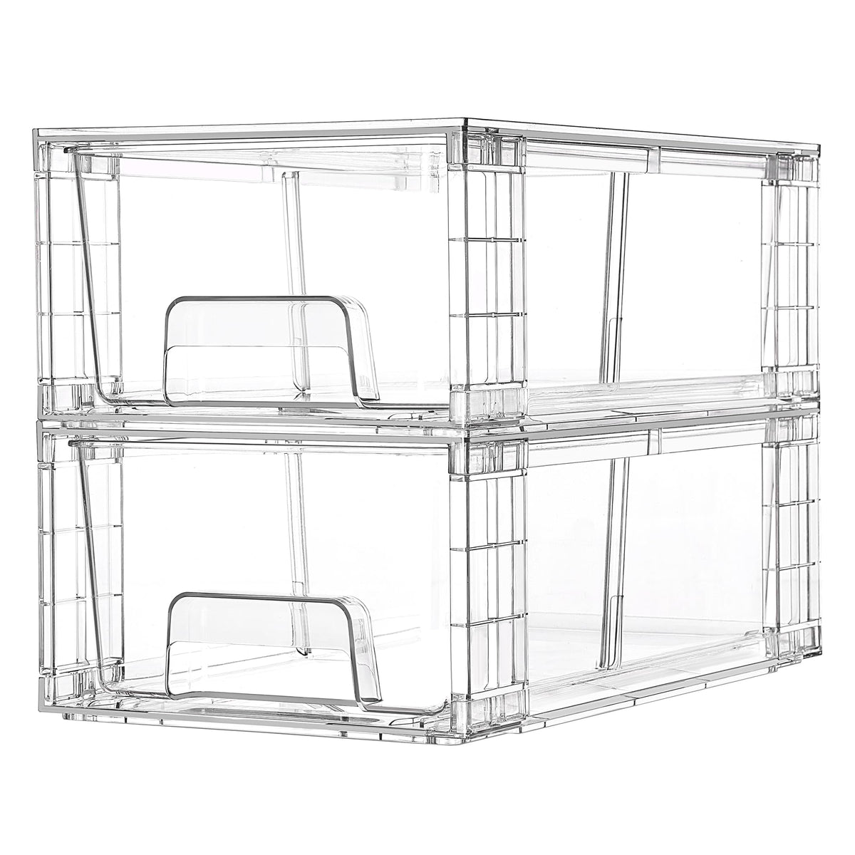 Vtopmart stackable drawers in clear acrylic for easy pantry organization.